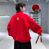 男童拜年服新款儿童蛇年本命年红色加绒加厚卫衣冬季新年衣服，童装卫衣/绒衫，摩比熊