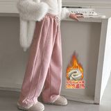女童加绒裤子新款秋冬女大童弯刀裤加厚冬款儿童羊羔绒阔腿裤，童装裤子，摩比熊