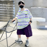 儿童装男童夏装套装新款大童男孩夏季夏款短袖运动薄款酷帅潮，童装休闲套装，摩比熊