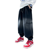 童装男童秋冬加绒渐变运动针织裤大童冬装宽松休闲一体绒裤子，童装裤子，摩比熊