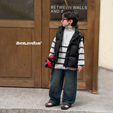 童装男童泡泡绒牛仔裤冬季新款儿童加厚裤子大童冬装加绒长裤，童装裤子，摩比熊