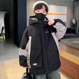 男童加绒加厚外套秋冬款新款中大儿童冬装夹棉风衣男孩帅气潮，童装棉衣，摩比熊