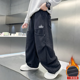 儿童装男童冬季裤子新款中大童秋冬款一体加绒男孩加厚直筒裤，童装裤子，摩比熊