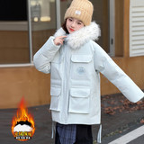 女童棉服冬季新款洋气儿童冬装派克服加绒加厚外套女大童棉衣，童装棉衣，摩比熊
