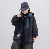 男童加厚外套新款儿童秋冬装加厚毛毛衣中大童羊羔绒连帽上衣，童装外套，摩比熊