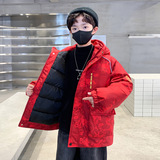 男童冬装红色棉服新款儿童中大童棉袄冬季本命年加厚棉衣外套，童装棉衣，摩比熊