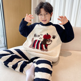 新款男童加厚加绒时髦休闲家居服秋冬款休闲睡衣冬季套装潮牌，童装家居服（睡衣），摩比熊