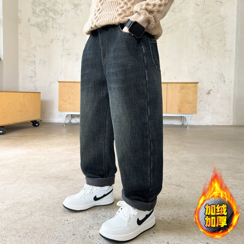 儿童牛仔裤新款男童裤子加绒春秋冬季中大童直筒阔腿孩休闲一体软,童装裤子,摩比熊 儿童牛仔裤新款男童裤子加绒春秋冬季中大童直筒阔腿孩休闲一体软,童装裤子,摩比熊