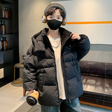 儿童装男童冬装格子深色连帽棉衣大童冬季加厚保暖棉服潮，童装棉衣，摩比熊