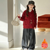 女童秋冬毛衣拜年服季新款儿童加厚新年衣服红色针织开衫冬装，童装毛衣，摩比熊