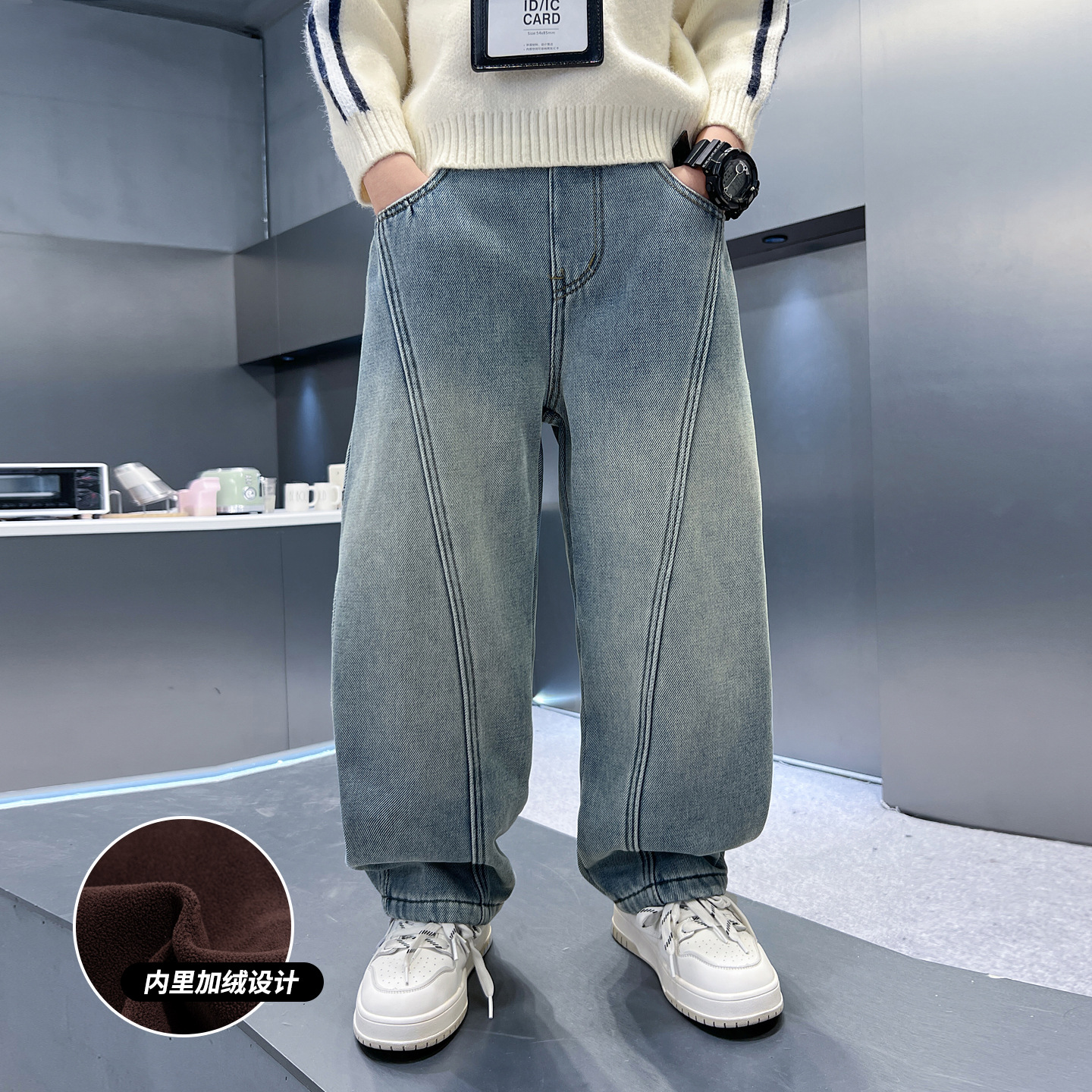 男童冬季加绒牛仔裤新款儿童运动休闲加厚保暖时尚贴标长裤子,童装裤子,摩比熊 男童冬季加绒牛仔裤新款儿童运动休闲加厚保暖时尚贴标长裤子,童装裤子,摩比熊