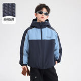 男大童冬季撞色运动防水连帽冲锋衣棉服新款儿童夹棉加厚外套，童装棉衣，摩比熊