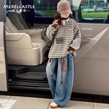 女童加绒加厚卫衣款新款女孩儿童女大童冬季保暖条纹上衣，童装卫衣/绒衫，摩比熊