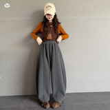 女童加绒糯米裤年秋冬新款休闲弯刀裤中大阔腿长裤，童装裤子，摩比熊