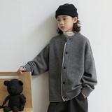 男童开衫毛衣秋冬新款美式复古休闲慵懒风V领针织衫纯色外套，童装毛衣，摩比熊