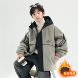 男童加绒加厚韩版宽松连帽外套中大童男孩时尚休闲派克服棉衣，童装棉衣，摩比熊