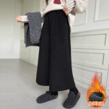 女童加绒毛呢阔腿裤秋冬新款宽松保暖九分裤初中生加厚呢子裤，童装裤子，摩比熊