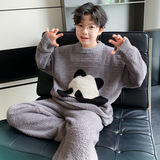 新款秋冬季时髦休闲加绒加厚家居服中大儿童男童睡衣套装潮牌，童装家居服（睡衣），摩比熊