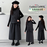 女童马甲套装冬季新款韩系打底衫阔腿裤三件套中大童时髦冬装，童装休闲套装，摩比熊