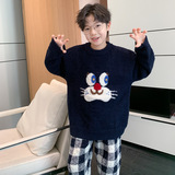 儿童休闲加绒家居服新款秋冬季时髦加厚睡衣两件套冬季套装潮，童装家居服（睡衣），摩比熊