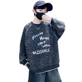 童装男童宽松圆领加绒卫衣新款加厚一体绒大童打底上衣潮，童装卫衣/绒衫，摩比熊