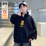 男童季卫衣加绒加厚新款大童一体绒儿童红色冬装立领上衣，童装卫衣/绒衫，摩比熊