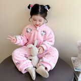 女童珊瑚绒连体睡衣冬季宝宝分腿防踢被睡袋婴幼儿家居服爬服公主，童装家居服（睡衣），摩比熊
