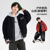 男童冬装韩范毛呢格子拼接棒球棉服新款儿童加厚夹棉保暖外套，童装棉衣，摩比熊