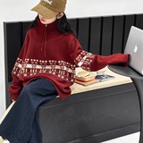 女童红色毛衣冬季新款儿童洋气女孩针织衫秋冬大童加厚毛线衣，童装毛衣，摩比熊