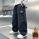 儿童装男童冬季裤子新款中大童秋冬款一体加绒男孩加厚直筒裤，童装裤子，摩比熊