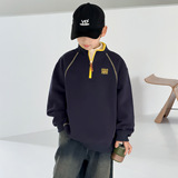 男童卫衣加绒加厚一体绒儿童冬季上衣新款中大童装冬装潮，童装卫衣/绒衫，摩比熊