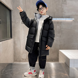 男童冬装中长款连帽棉服新款冬季儿童中大童加厚棉衣，童装棉衣，摩比熊