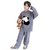 新款秋冬季时髦休闲加绒加厚家居服中大儿童男童睡衣套装潮牌，童装家居服（睡衣），摩比熊