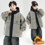 男童加绒加厚韩版宽松连帽外套中大童男孩时尚休闲派克服棉衣，童装棉衣，摩比熊