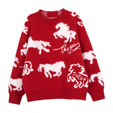 男童冬季加厚红色毛衣新款中大童儿童本命新年马年秋冬拜年服，童装毛衣，摩比熊