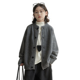 男童开衫毛衣秋冬新款美式复古休闲慵懒风V领针织衫纯色外套，童装毛衣，摩比熊