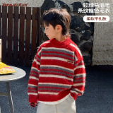 童装男童毛衣冬季新款儿童加厚条纹衣服大童秋冬撞色针织衫潮，童装毛衣，摩比熊
