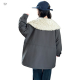 女童夹棉加厚外套冬季新款中大童大翻领派克服保暖中长夹克衫，童装外套，摩比熊