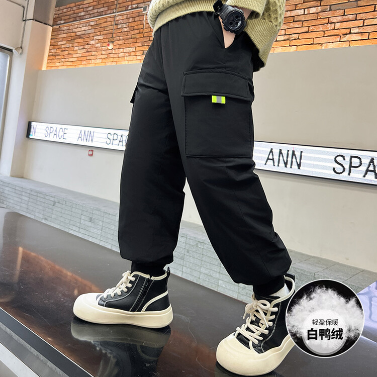 儿童装男童防风羽绒裤加厚保暖冬款裤子儿童洋气修身束脚裤潮，童装裤子，摩比熊