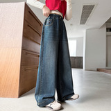 女童裤子加绒款新款儿童洋气时髦牛仔裤中大童女孩秋冬阔腿裤，童装裤子，摩比熊