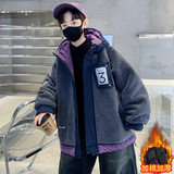 男童秋冬夹棉摇粒绒毛毛衣外套大童新款冬季连帽加厚保暖上衣，童装外套，摩比熊