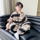 新款秋冬款男童加厚加绒保暖睡衣中大儿童时髦休闲家居服潮牌，童装家居服（睡衣），摩比熊