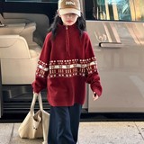 女童红色毛衣冬季新款儿童洋气女孩针织衫秋冬大童加厚毛线衣，童装毛衣，摩比熊