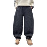 男童加绒裤子秋冬休闲裤一体绒新款大儿童毛呢长裤加厚冬装潮，童装裤子，摩比熊