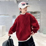 男童加厚红色毛衣冬季新款儿童中大童本命新年秋冬马年拜年服，童装毛衣，摩比熊