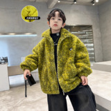 男童夹棉外套新款儿童羊羔毛加厚中大童秋冬装上衣痞帅毛毛衣，童装外套，摩比熊