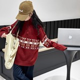 女童红色毛衣冬季新款儿童洋气女孩针织衫秋冬大童加厚毛线衣，童装毛衣，摩比熊
