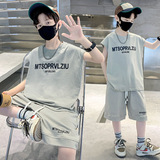 男童无袖套装夏装新款大童夏季薄款男孩帅气儿童运动衣服，童装休闲套装，摩比熊