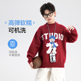 男童秋冬季韩范半高领圣诞毛衣新款学生儿童加厚百搭针织上衣，童装毛衣，摩比熊