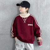 男童冬季加绒红色卫衣新款儿童中大童本命马年加厚新年服，童装卫衣/绒衫，摩比熊